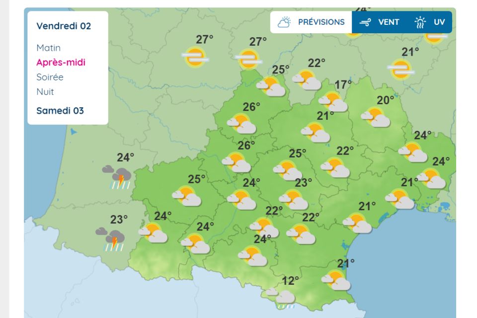 Prévisions en Occitanie pour ce vendredi 2 mai 2025.