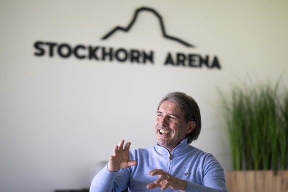 Andres Gerber, Praesident FC Thun, parle à un journaliste lors d'une interview de Keystone SDA, dans la Stockhorn Arena peu avant une interview, le mercredi 30 avril 2025, à Thun. (Keyston ...