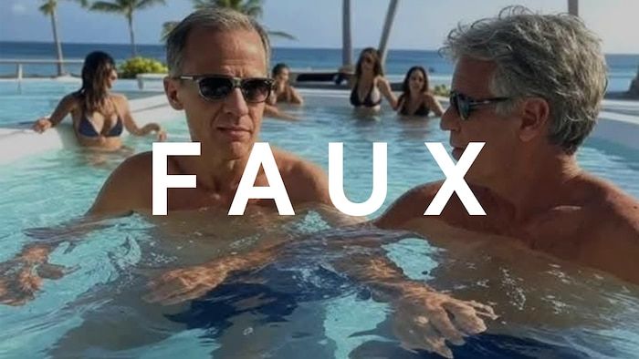 Une image générée par l'intelligence artificielle par Mark Carney et Jeffrey Epstein dans une piscine.
