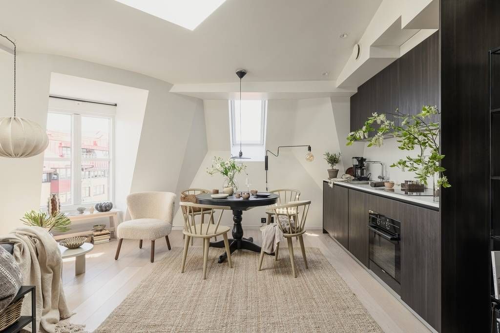 Cuisine ouverte et salon Mansardé appartement 34m2