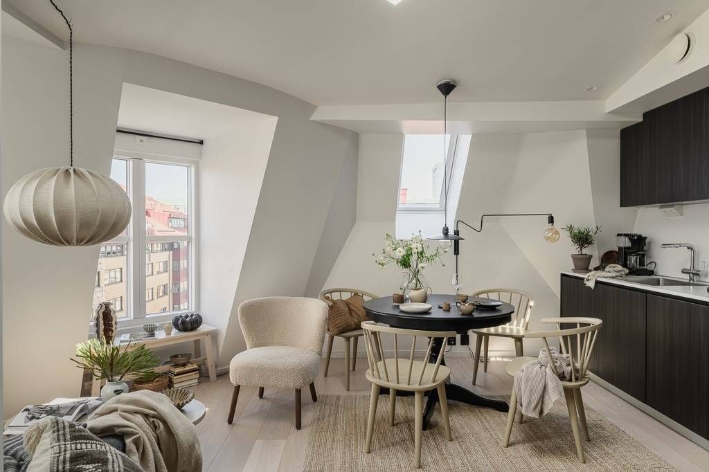 Cuisine ouverte et salon Mansardé appartement 34m2