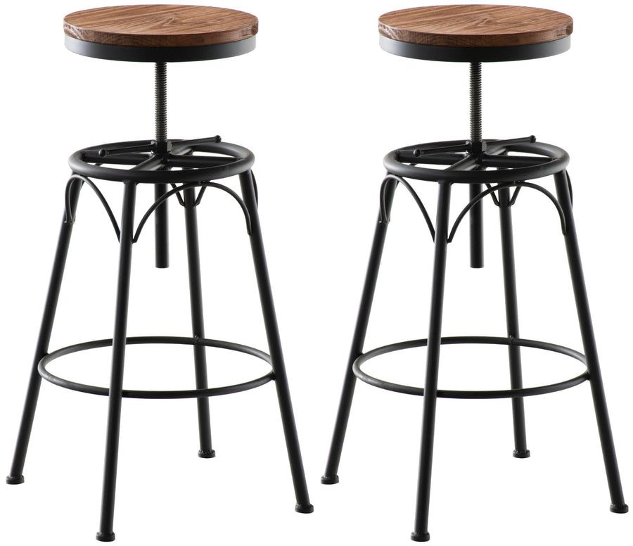 Clp Lot de 2 tabourets de bar à faisceau Style industriel I hauteur réglable I base de siège en bois et de métal, couleur noire