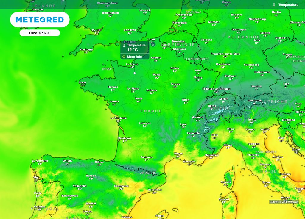 Températures lundi après-midi Températures lundi après-midi
