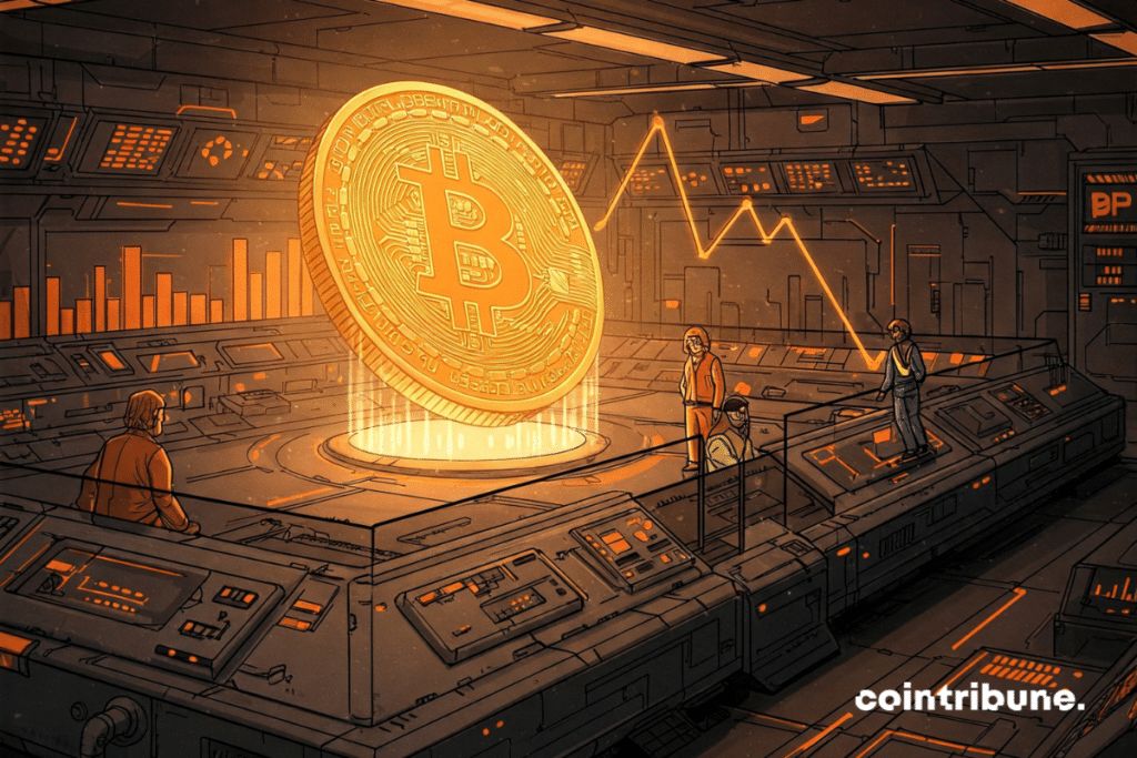 Un échange presque vide, avec seulement quelques commerçants et un Bright Bitcoin brillant flottant au-dessus